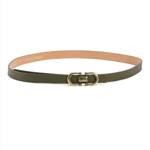 Persaman New York Women's Green Italian Leather Double Gold Tone Buckle Belt